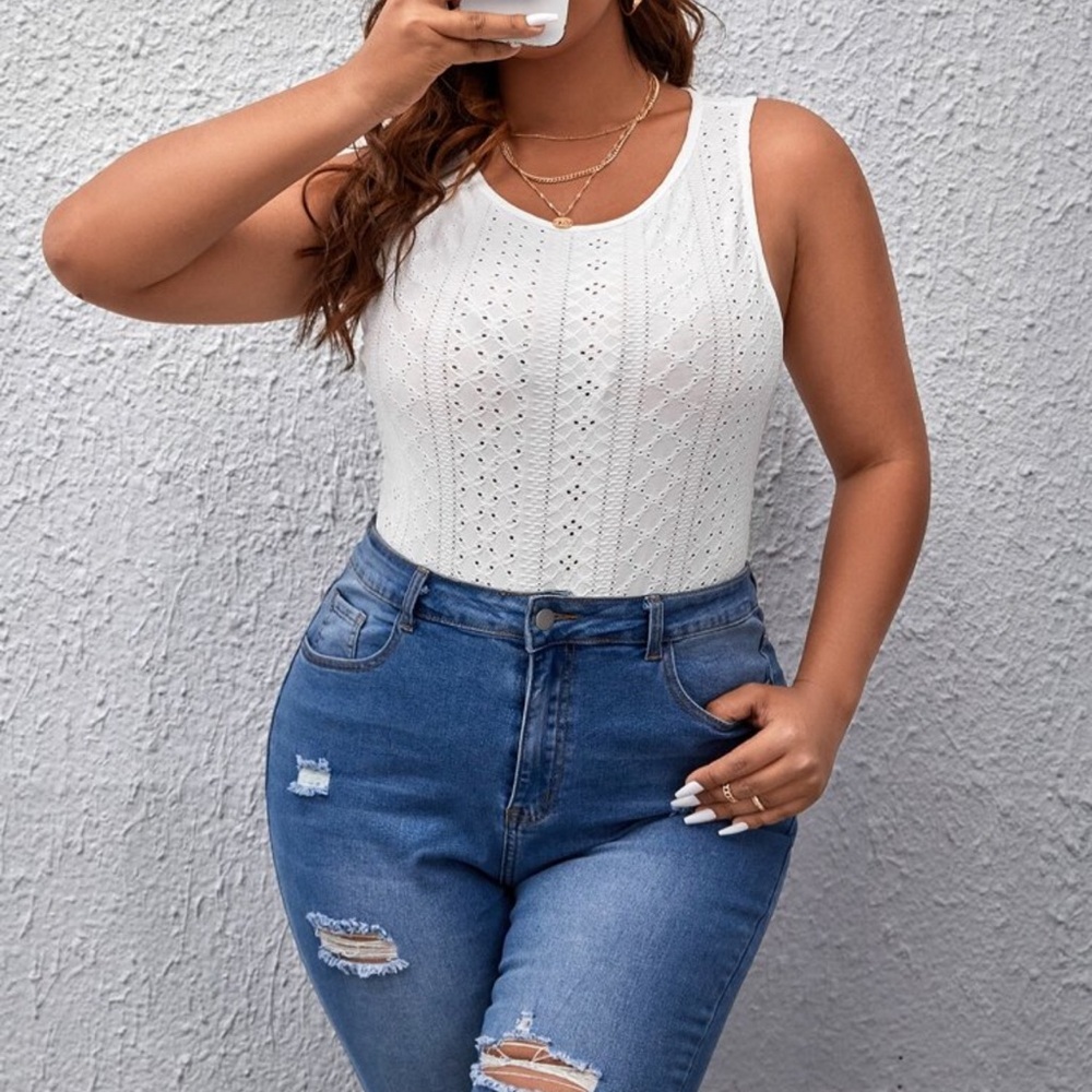 White Sleeveless Eyelet Bodysuit​